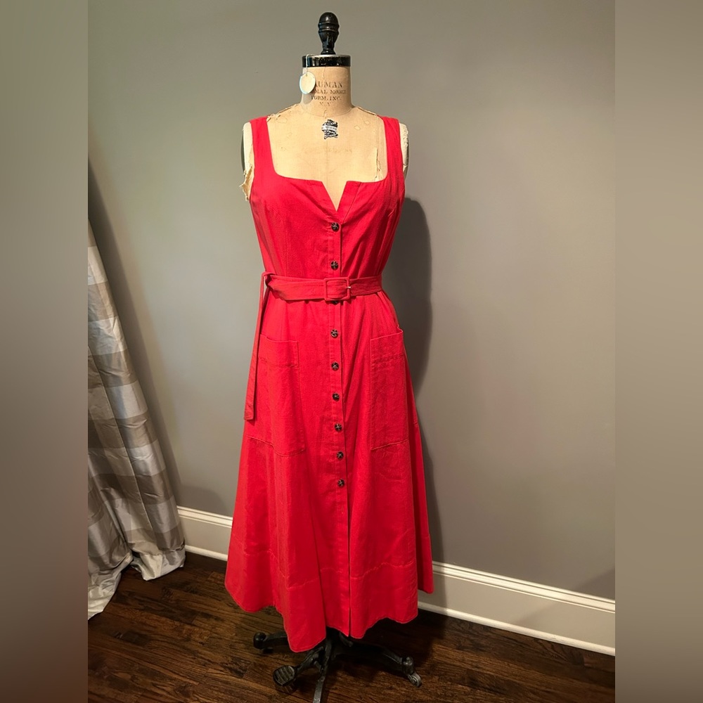 Saloni Red Linen Dress